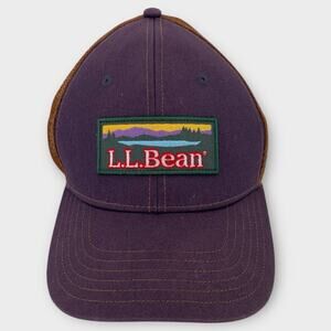 L.L. Bean Snapback Trucker Cap Katahdin Logo Navy Blue Brown Hiking Mesh Hat O/S